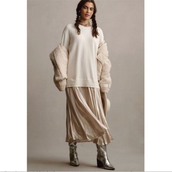 Anthropologie Dresses & Skirts - Anthropologie Long-Sleeve‎ Pleated Twofer Sweater Maxi Dress size xs